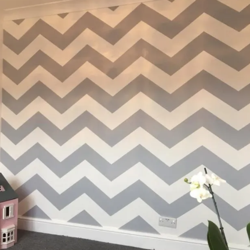 Grey & white chevron feature wall