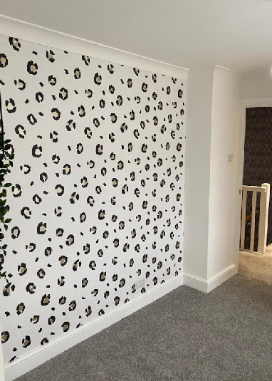 Leopard print hallway wallpaper