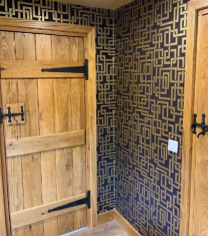 Geometric wallpaper hallway